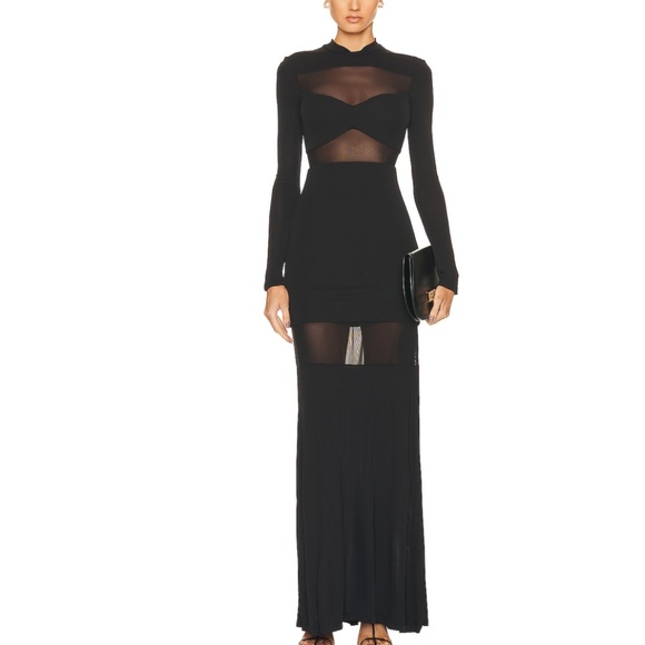 STAUD Dresses & Skirts - STAUD Falcon Mesh Panel Long Sleeve Maxi Dress Black Size M